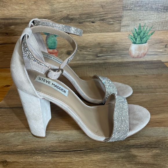 Steve Madden Kalina Crystal Embellished Suede Heel Sandal Size 8.5 wedding - Picture 1 of 8
